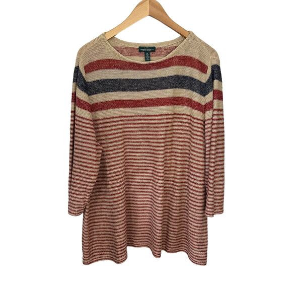 LRL Lauren Jeans‎ Co. Knit Top Linen Blend Pullover Flag Womens Size 3X Casual - Picture 1 of 6